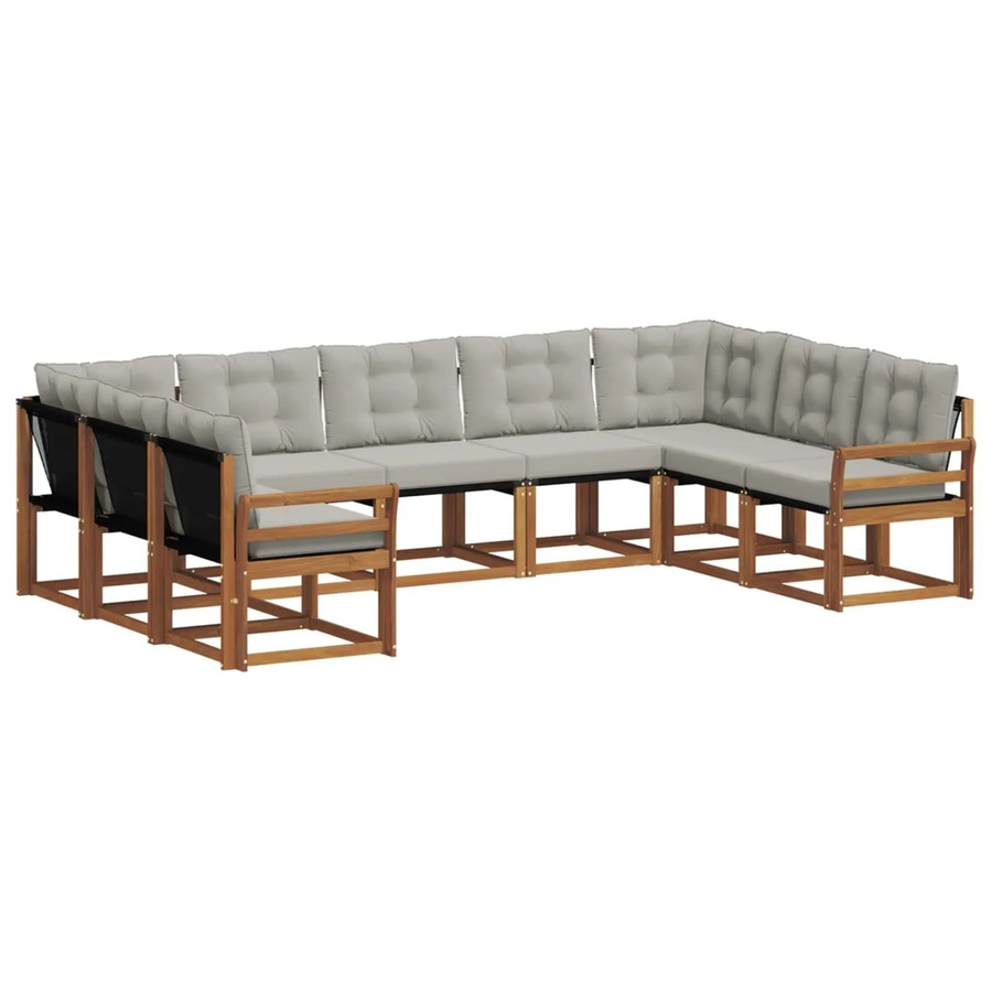 vidaXL Outdoor-Sofagarnitur aus Akazienholz in L-Form mit Textilene und Kissen, 29-teiliges Set, Beige und Grau - Bild 2