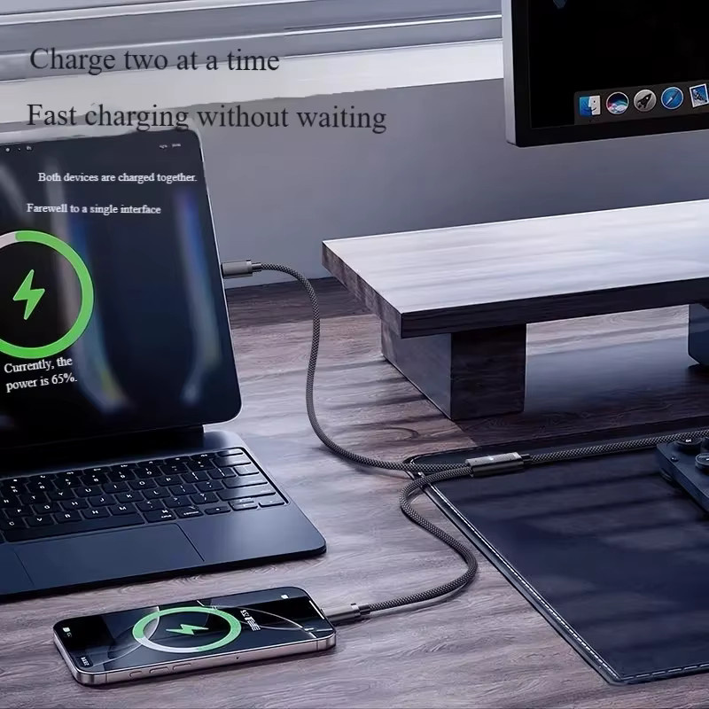 VBNM 2-in-1 Dual-Port USB-C Schnellladekabel 100W in Schwarz für iPhone 15 16 17 Pro Max und Samsung Huawei - Bild 3