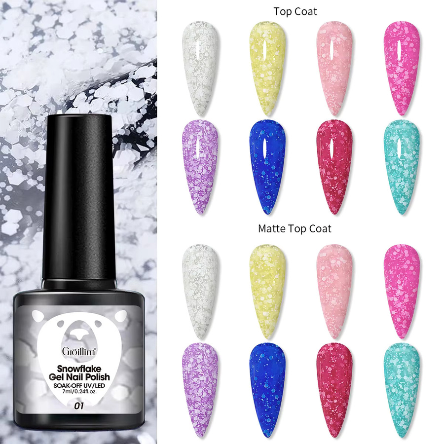 Groillim Snowflake Shimmering Blue and White Gel-Nagellack, schimmernd - Bild 3