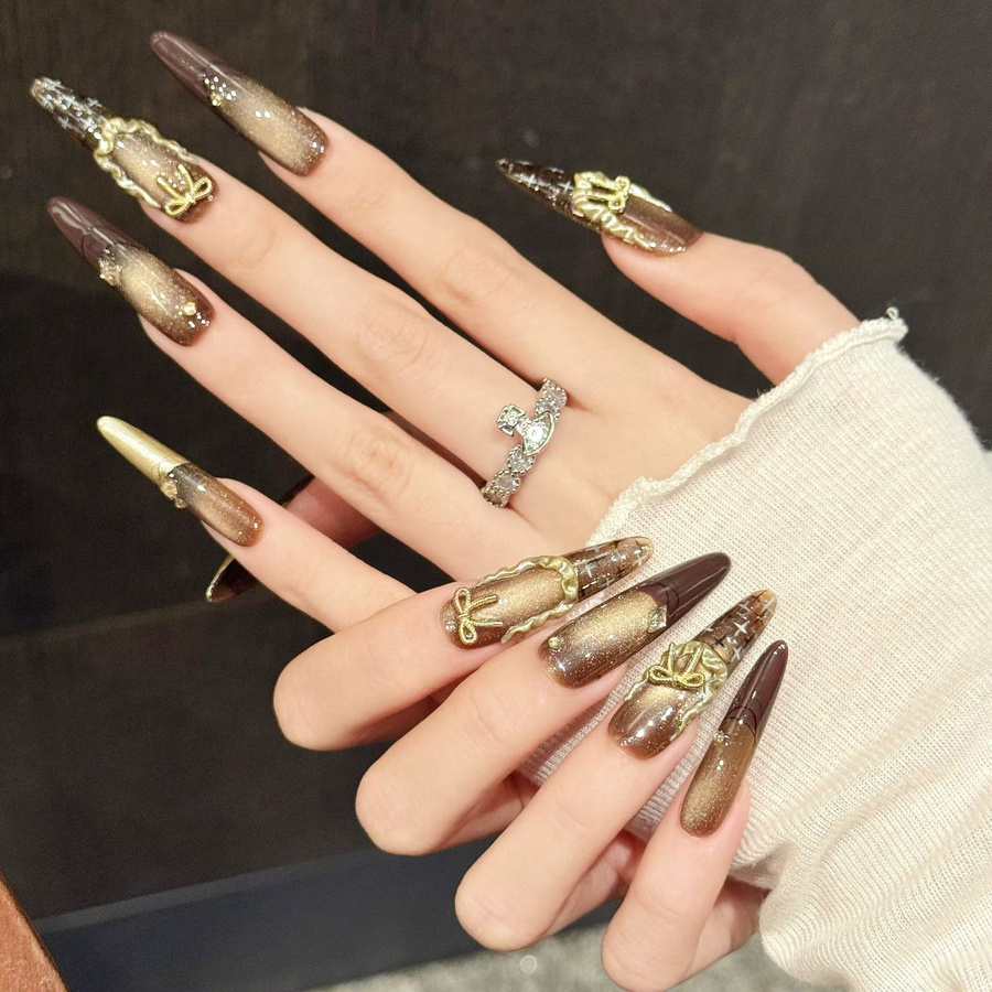 YADORNOS Press On Nails, Braun, Glänzend, 10 Stück - Bild 3