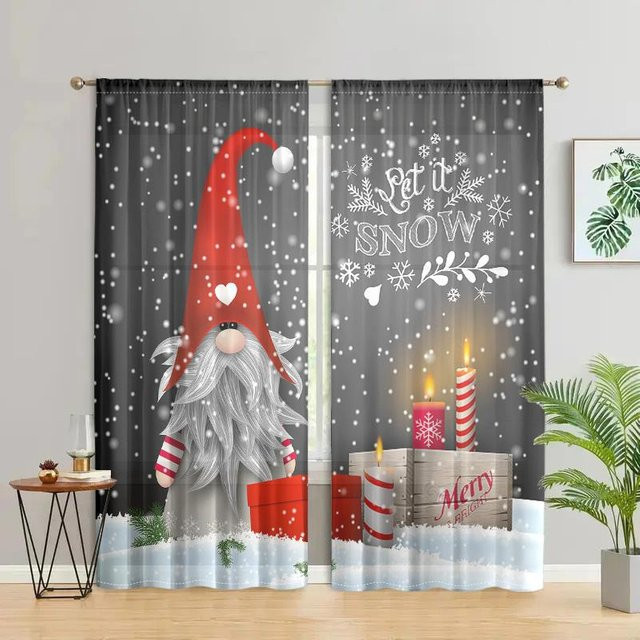 2er-Set Weihnachtswichtel und Schneeflocken Vorhänge Grau, semi-transparent mit 30 % Verdunkelung, B: 150 cm, H: 166 cm - Bild 1