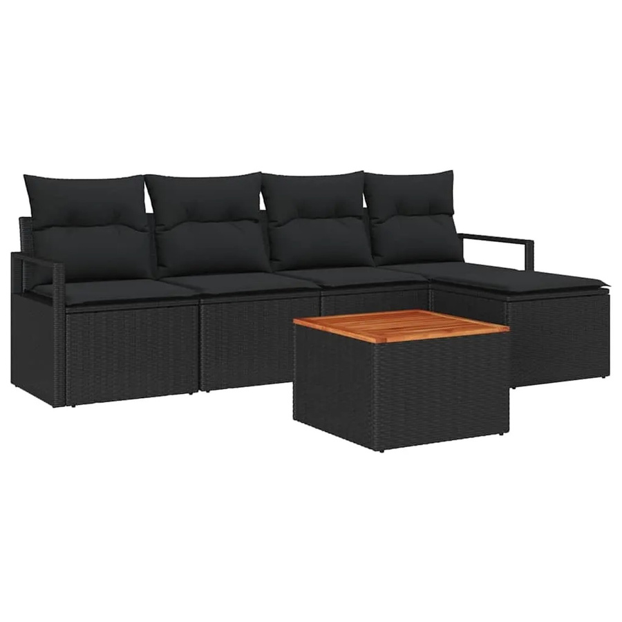 vidaXL Garten-Sofa-Set aus Poly Rattan in Schwarz mit 6 Teilen, inklusive Kissen und Tisch - Bild 2