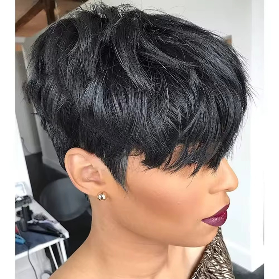 OYM HAIR Pixie-Cut-Perücke für Damen, Schwarz, Echthaar mit Pony - Bild 3