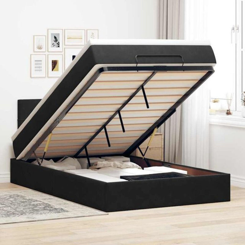 Vidaxl Polsterbett Ottomane mit Matratze und LED in Schwarz aus Samt, B/T/H: 190 x 120 x 88 cm - Bild 1
