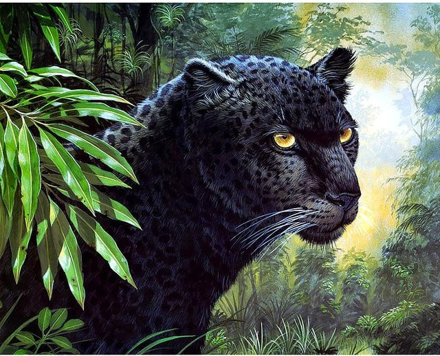 Diamant-Malerei-Set Panther von FIYO in Grau mit runden Diamanten, B/H: 30 x 20 cm - Bild 1