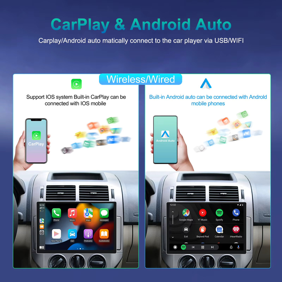 Podofo Android Multimedia Autoradio mit 13,1 Zoll 2K Bildschirm, 8-Kern Prozessor, 4GB RAM, 64GB Speicher, kabelloses CarPlay, Android Auto, GPS, WiFi, Bluetooth, Schwarz - Bild 2