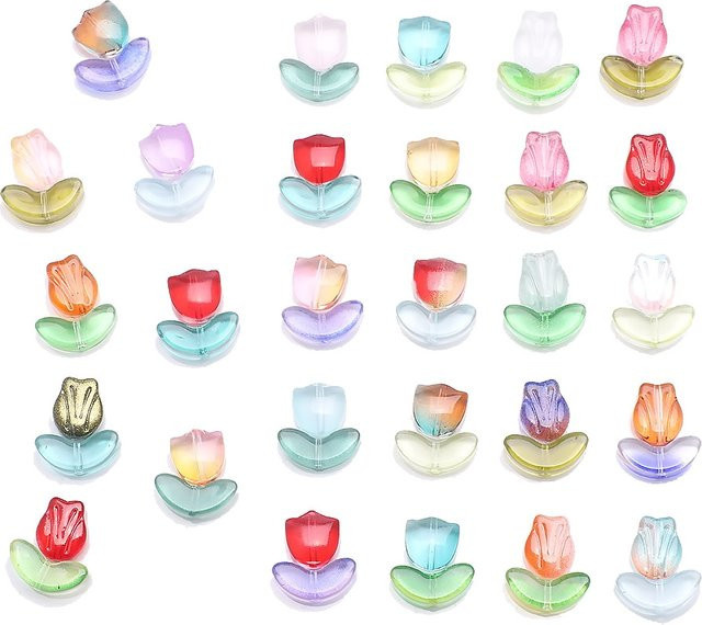 YUANZHIRUN Perlen, Lampwork-Glas, Tulpenblütenblatt, mehrfarbig - Bild 1