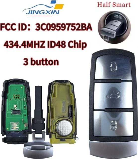 Jingxin Auto Fernbedienung Schlüssel für VW Passat B6 3C B7 Magotan CC, 48 Chip 3C0959752BA, 434,4 MHz, 3 Tasten Flip Smart Key, Schwarz - Bild 1