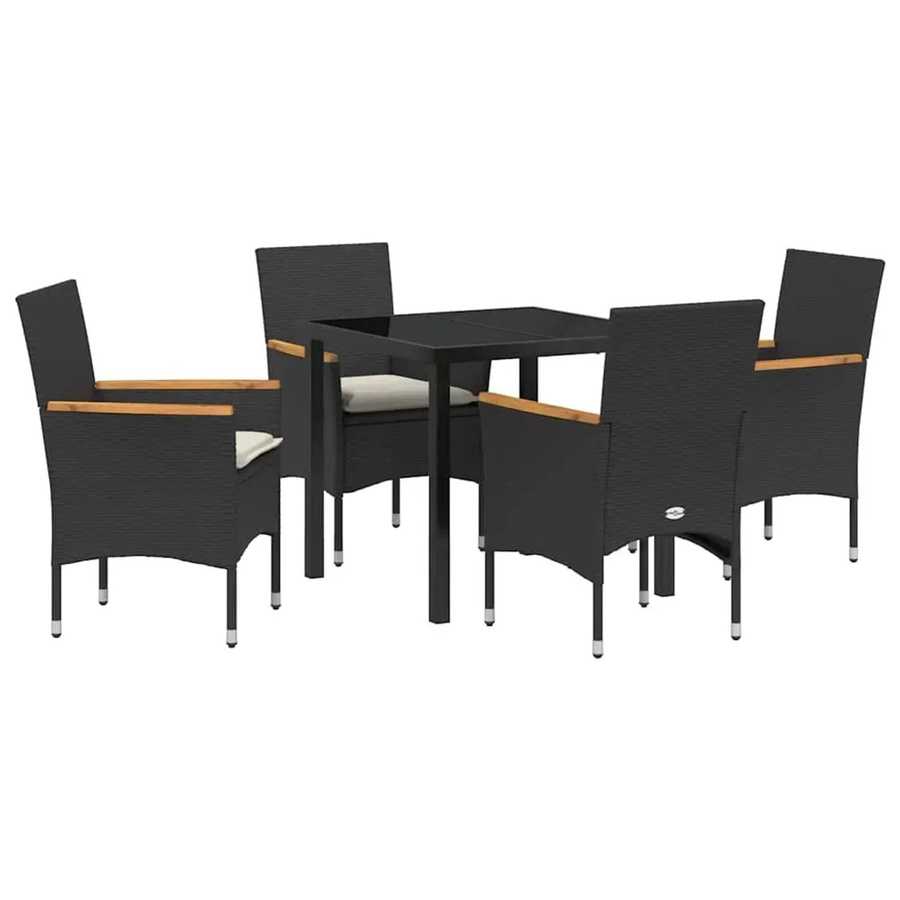 vidaXL Garten Essgruppe 5-teilig aus Poly-Rattan und Akazienholz in Schwarz mit Kissen - Bild 2