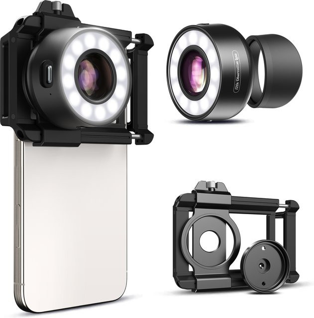 APEXEL Tragbare Mikroskop-Schmucklinse mit LED-Beleuchtung und Universalclip für iPhone und Android Smartphones in Schwarz - Bild 1