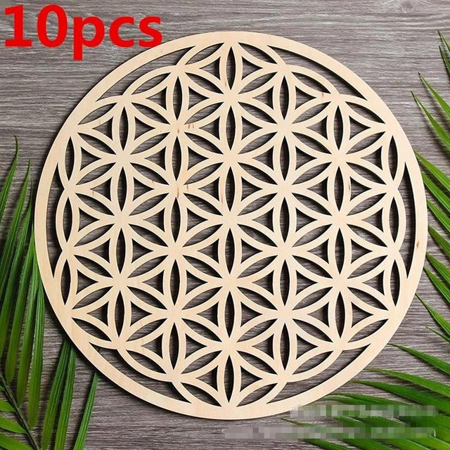 10 Stück SZwatch Holz Untersetzer Blume des Lebens mit runder Kante, Durchmesser: 10 cm, Farbe: Schwarz - Bild 1