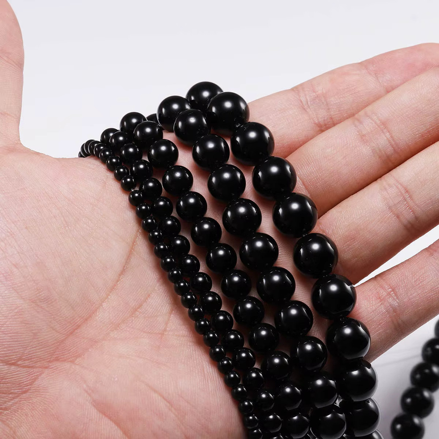 Schwarze Achat Natursteinperlen, Onyx, rund, 6-12 mm, Unisex - Bild 3