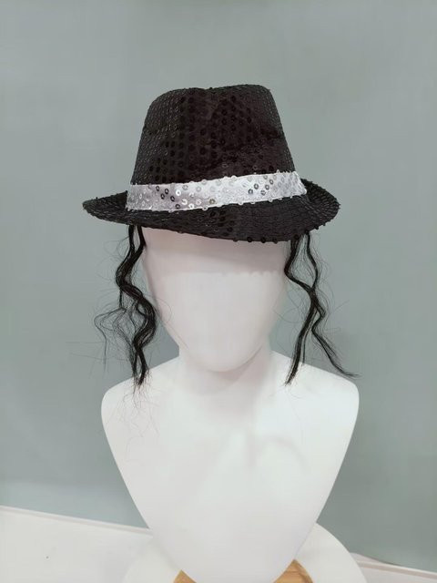Michael Jackson Cosplay Requisite, Hut mit Perücke, Handschuh, Brillen, Set, Schwarz - Bild 1