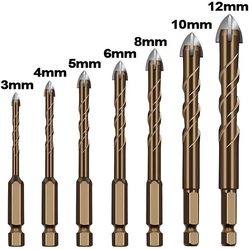 KRIOCY Lochsäge Set aus Legierung für Glas, Keramik und Beton mit Kreuz- und Sechskant-Bohrer für verschiedene Durchmesser von 3 mm bis 12 mm - Bild 2