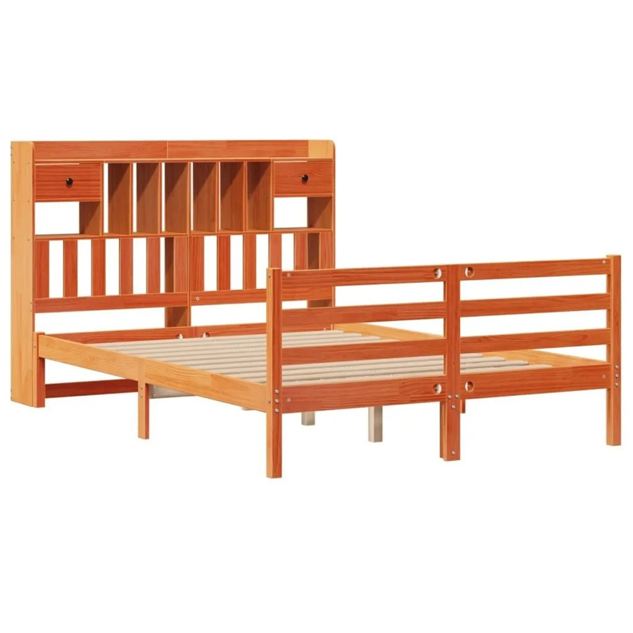 vidaXL Massivholzbett aus Kiefernholz mit Regal in Braun, B/T/H: 160 x 200 cm - Bild 2