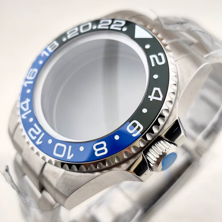 OUMASHI Uhrengehäuse Edelstahl, Silber, 44 mm, Keramik Lünette, Saphirglas - Bild 2