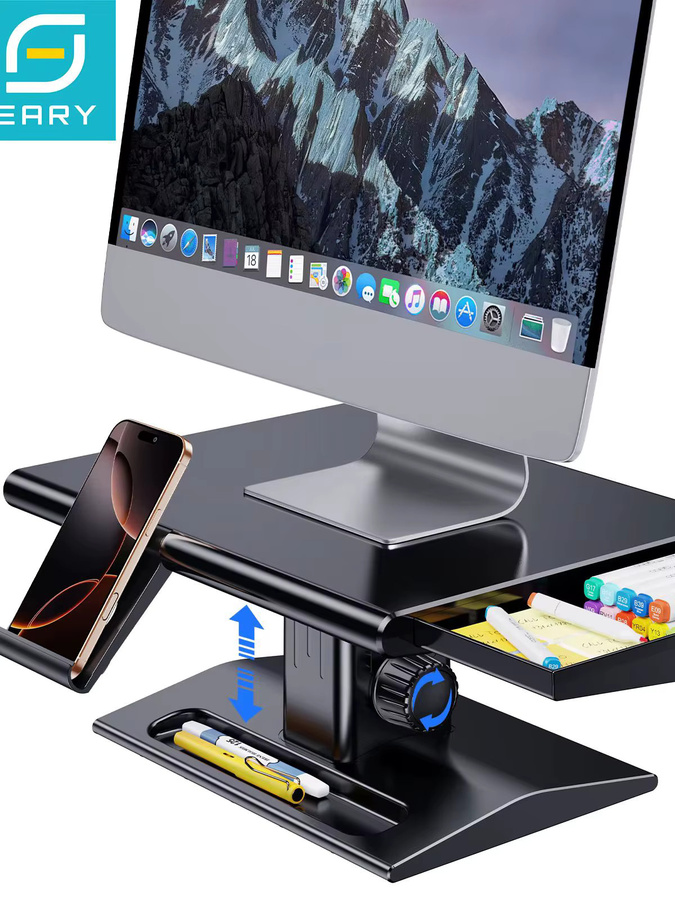 EARY Monitorarm in Schwarz als ergonomischer Desktop-Monitorhalter und Laptop-Ständer mit Telefonhalterung und höhenverstellbarer Funktion für deinen Schreibtisch - Bild 7