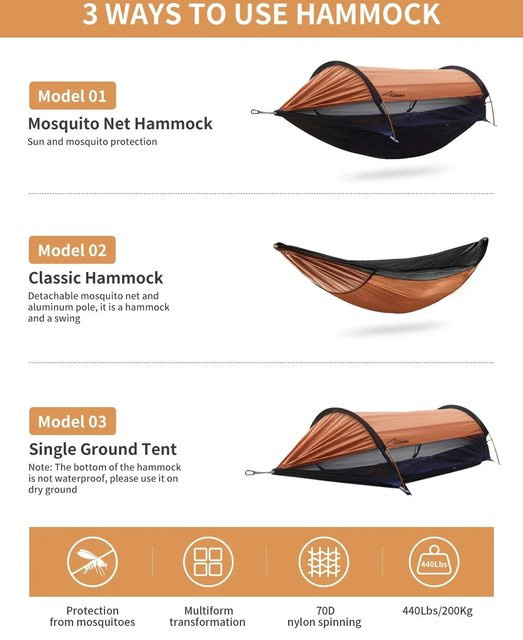 Traveler Camping-Hängematte mit Moskitonetz und Sonnen canopy für 1–2 Personen, Tragfähigkeit 200 kg - Bild 1