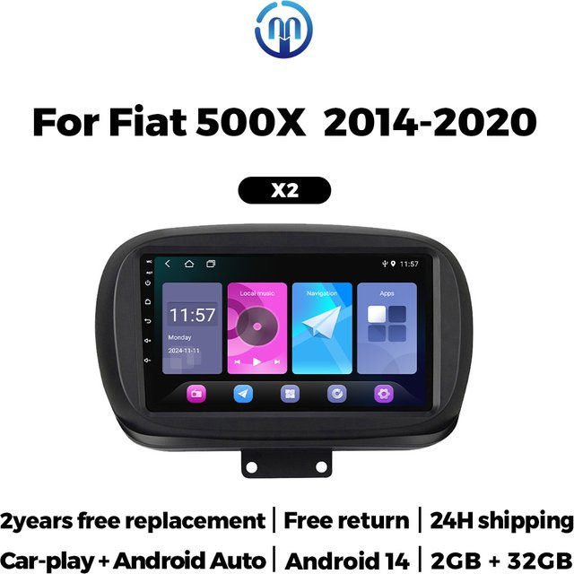 NaviFly Wireless CarPlay und Android Auto Autoradio für Fiat 500X 2014-2020 mit GPS, Bluetooth und FM Stereo in Schwarz - Bild 1