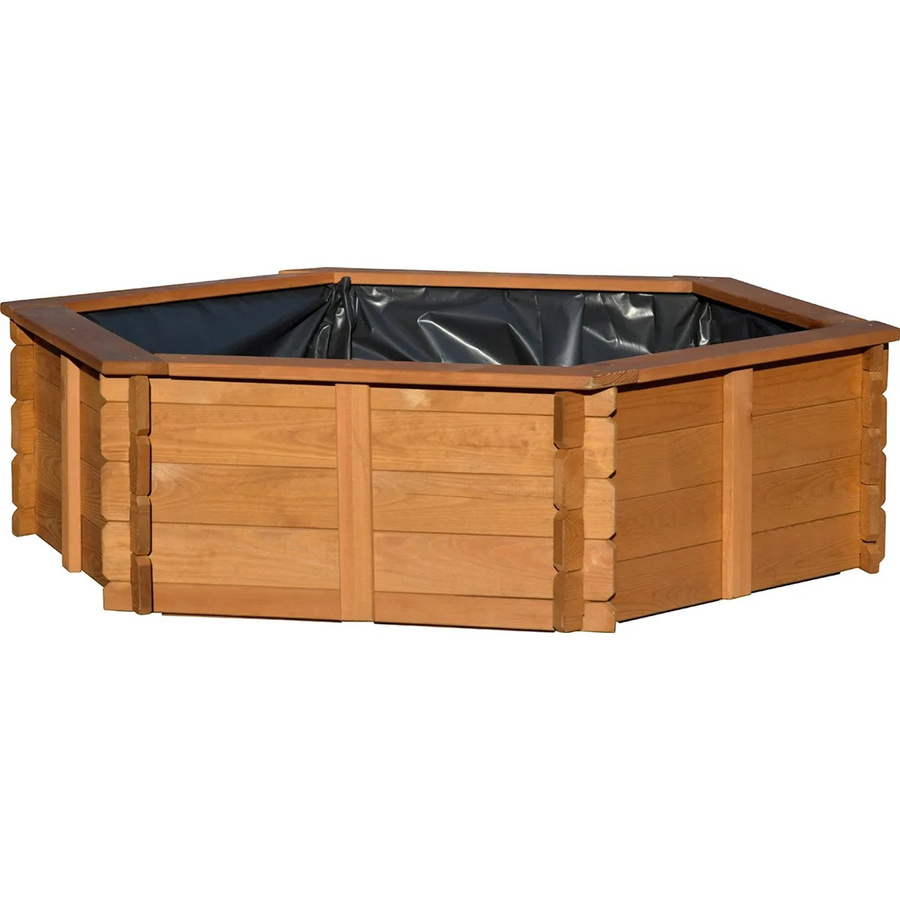 Dobar Hexagon Gartenteich aus Kiefernholz inklusive Teichfolie, Farbe Kiefer Braun, B: 149 cm, T: 128,5 cm, H: 40 cm - Bild 2