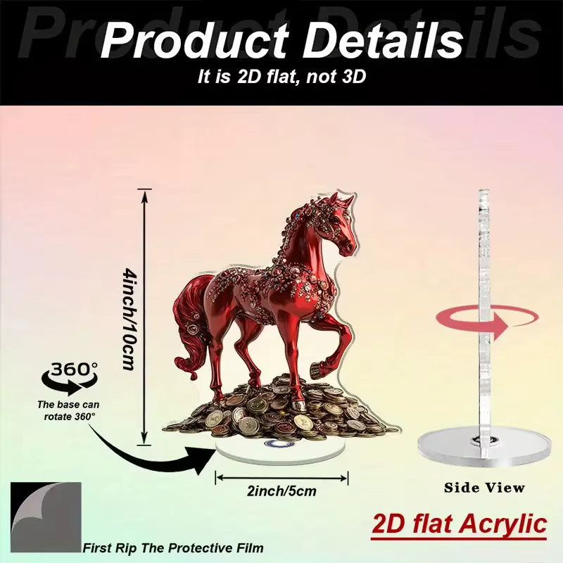 Rote Pferdemünze aus Acryl als 2D Ornament für die Neujahrsdeko im Jahr des Pferdes - Bild 2