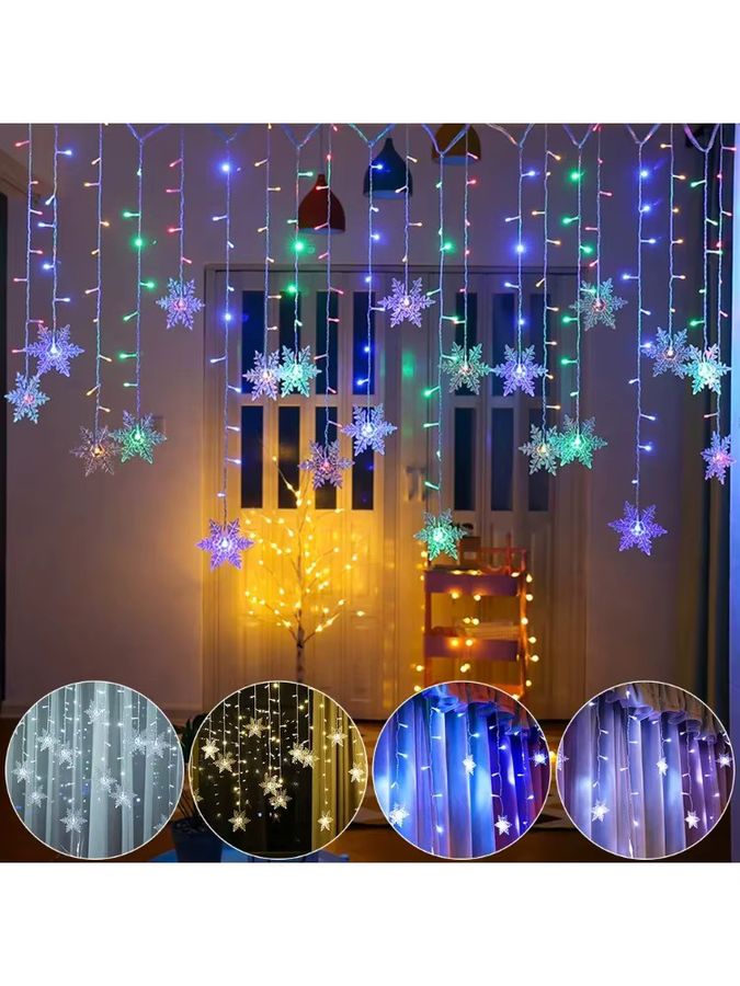 4M Schneeflocken LED Lichterkette mit Blinkfunktion, wasserdichter Fee-Vorhang für Weihnachts-, Party- und Hochzeitsdekoration, 4 m - Bild 5