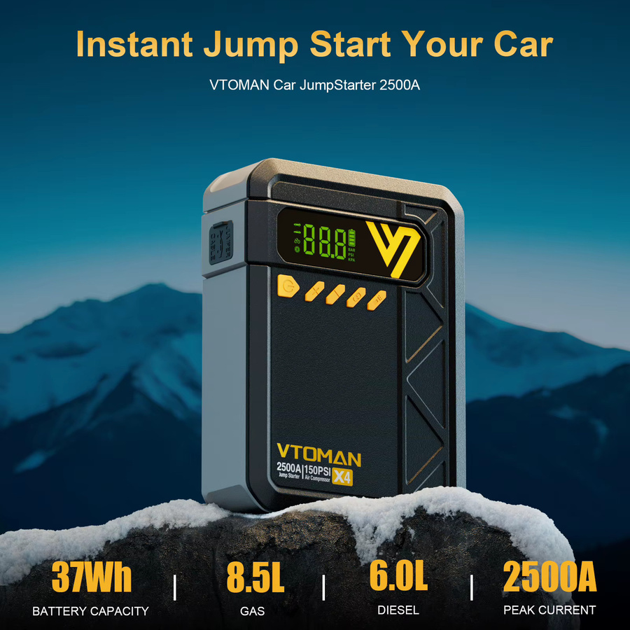 VTOMAN X4 2500A Auto-Starthilfe mit integrierter Luftpumpe 150 PSI in Schwarz für Motoren bis 8,5 l und 6,0 l - Bild 2