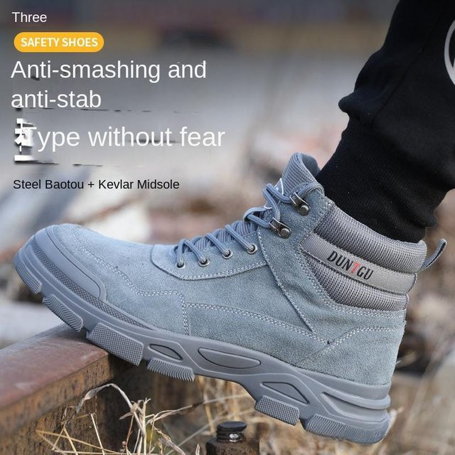 Avant-garde High-Top Sicherheitsarbeitsschuhe aus Leder in Grau mit Stahlkappe und Durchtrallschutz, Größe 37 - Bild 1