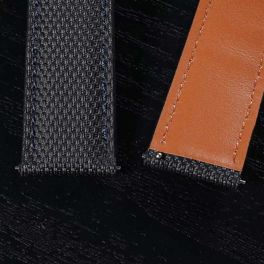 Uhrenarmband Leder, Segeltuchmuster, Schwarz, Edelstahl, Herren - Bild 3