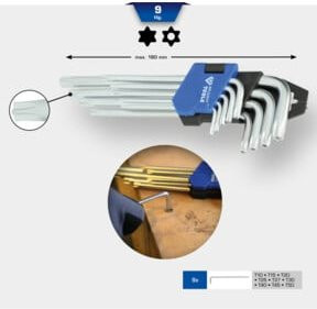 Brilliant Tools Winkelstiftschlüssel-Satz aus Chrom-Vanadium in Silber, 9-teilig, Torx TX-Profil, kurz - Bild 2