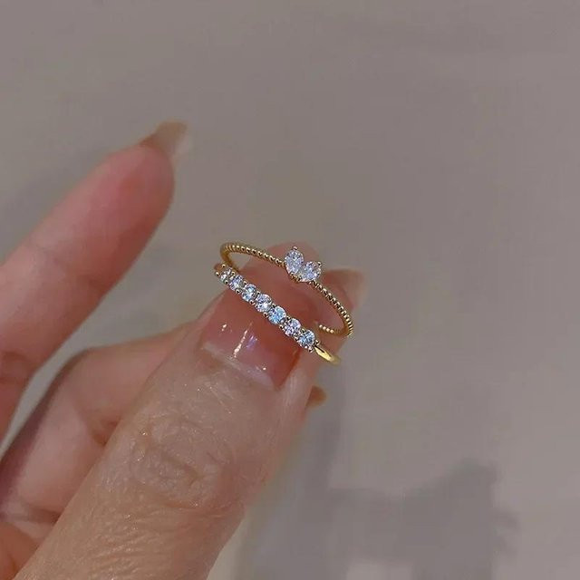 YIRAN Herzring, Zirkonia, Messing, Gold, Damen - Bild 1