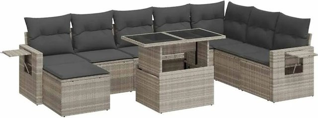 vidaXL 9-teilige Garten-Sofagarnitur aus Poly-Rattan mit Kissen in Hellgrau - Bild 1