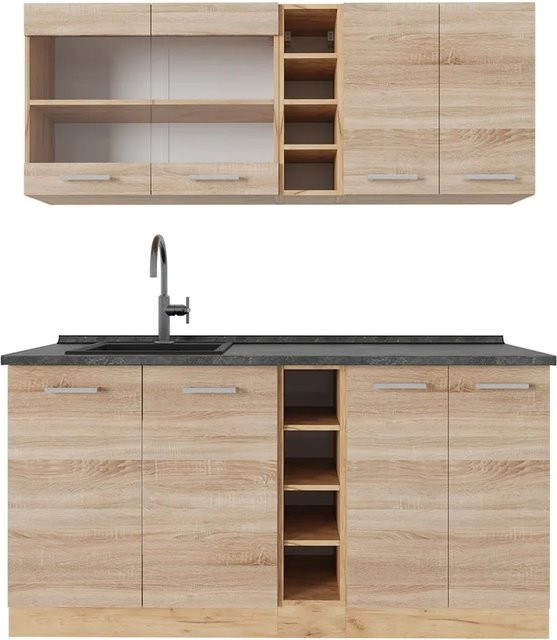 Vicco R-Line Single Küche Sonoma/Goldkraft Eiche und Anthrazit, Breite: 160 cm - Bild 1