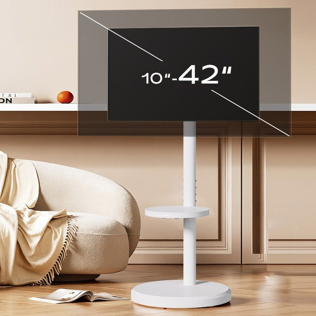 BEISHI Rollbarer TV-Ständer für 10–42 Zoll Fernseher, Mobiler TV-Wagen mit drehbarer Halterung in Weiß Matt - Bild 1