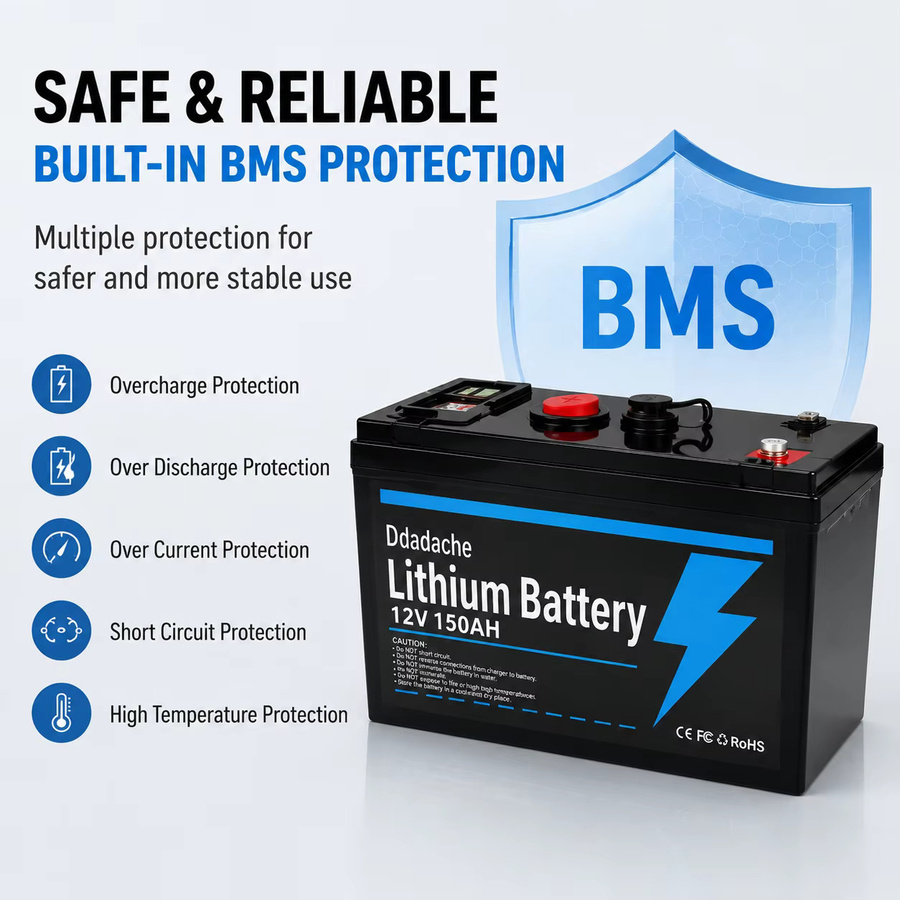 LiFePO4 12V 150Ah Lithium-Akku mit BMS-Platine in Schwarz für Solarpanels, Elektrofahrzeuge und Marine-Anwendungen - Bild 2