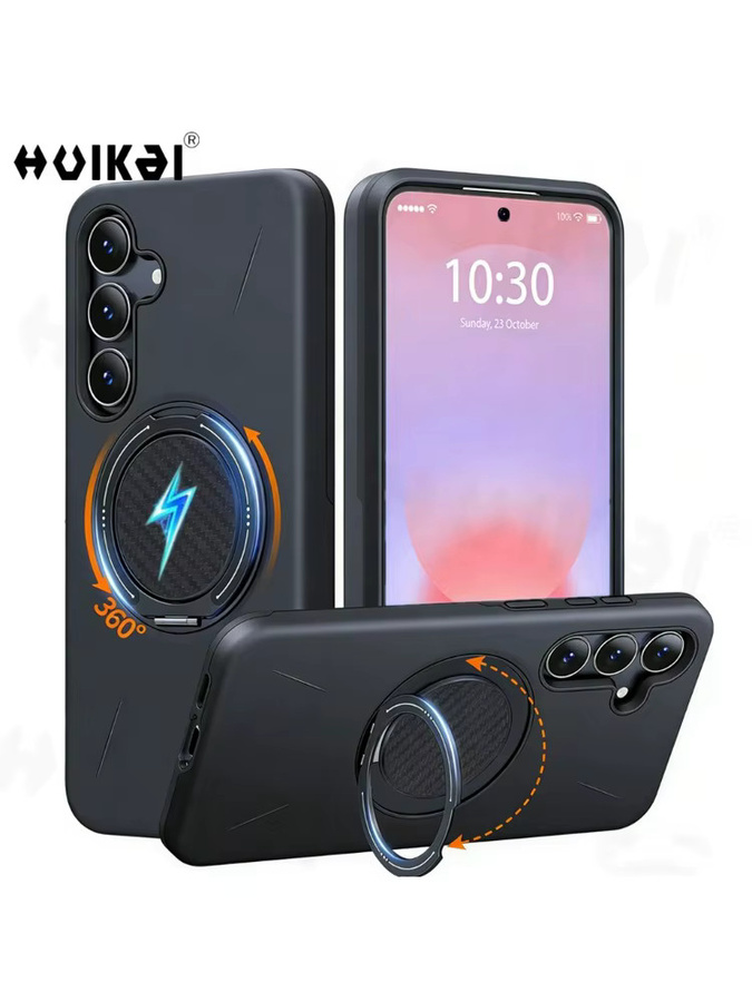 Stoßfeste Dual Layer Magnetische Schutzhülle mit Ringhalter und Kickstand für Samsung Galaxy A37 und Samsung Galaxy A57 in Schwarz - Bild 7
