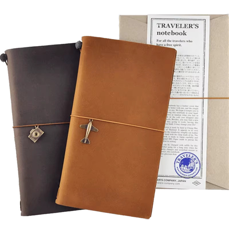 MIDORI Reisetagebuch aus Leder in Schwarz mit Journaling-Einsätzen und Aufklebern - Bild 4