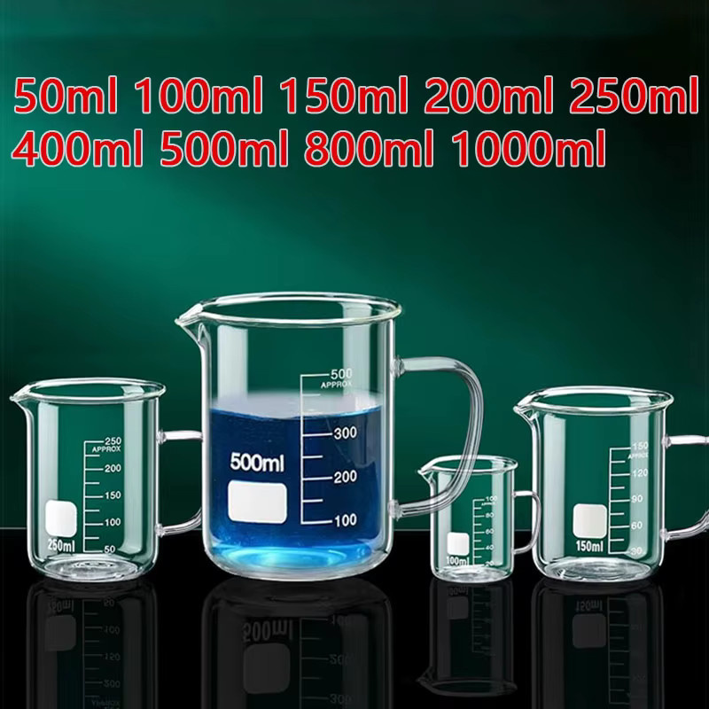 YWDL Messbecher aus transparentem Hochborosilikatglas mit Griff und Skala, 50 ml bis 1000 ml - Bild 2
