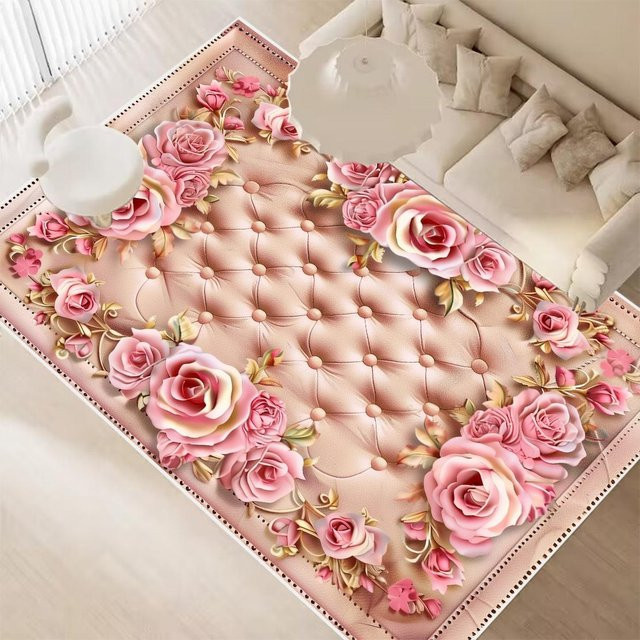 Karpetti Moderner 3D Floral Teppich in Pink, Waschbar und Rutschfest, B/T: 140 x 200 cm - Bild 1