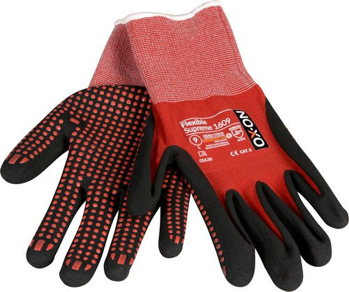 OX-ON Handschuh Flexible Supreme 1609 in Rot/Schwarz mit Nitrilbeschichtung in Größe XL - Bild 1