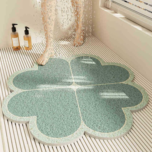 Rutschfeste Badezimmer Matte von Yiran Furniture in Türkis mit floralem Design, Breite: 60 cm, Tiefe: 60 cm - Bild 1