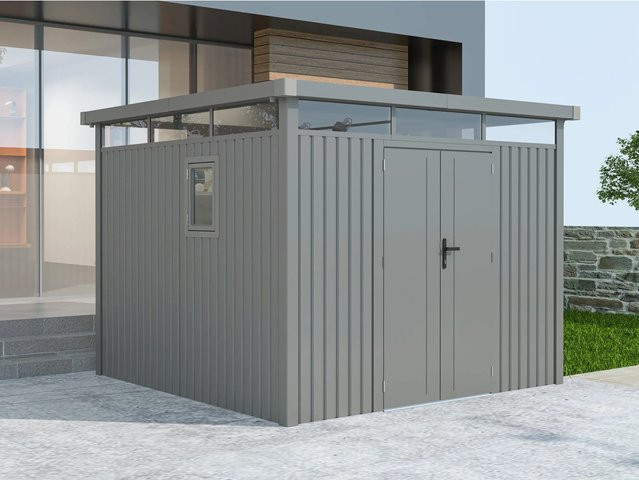 StarLine Metall Gerätehaus Modell Style 7,56 m² in Grau mit Doppeltür, Fenster und Regenrinne - Bild 1