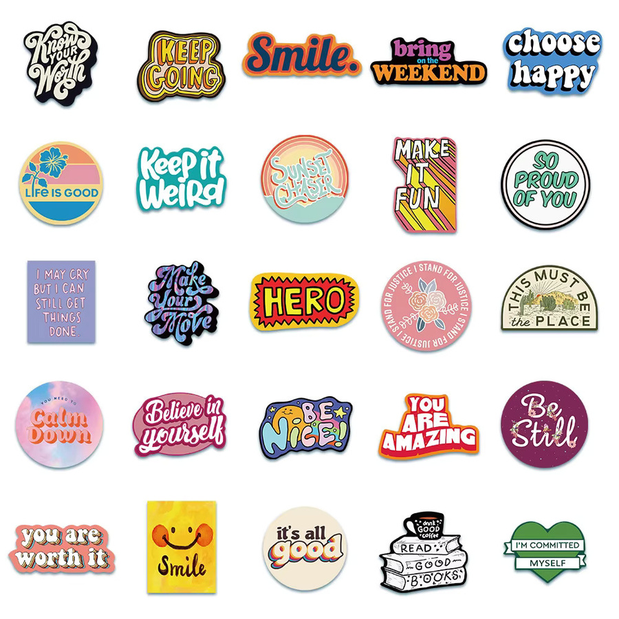 50 Stück englische Spruch-Graffiti-Aufkleber in Multicolour von Sticker Story Store für Laptop, Handyhülle und Gepäck - Bild 3