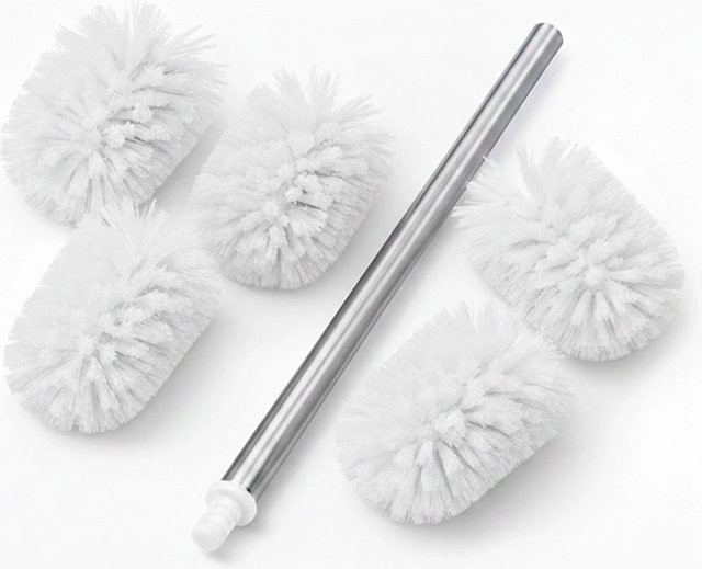 Relaxdays WC Bürste aus Edelstahl und Kunststoff in Weiß und Silber mit 5 Bürstenköpfen, Höhe: 35,5 cm, Durchmesser: 8 cm - Bild 1