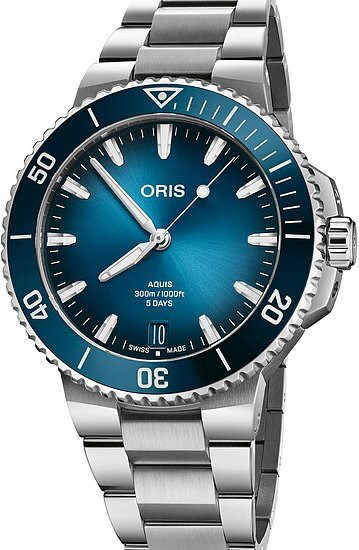 Oris Taucheruhr Aquis Date, Automatik, Edelstahl, Blau, 43,5 mm, Herren - Bild 1