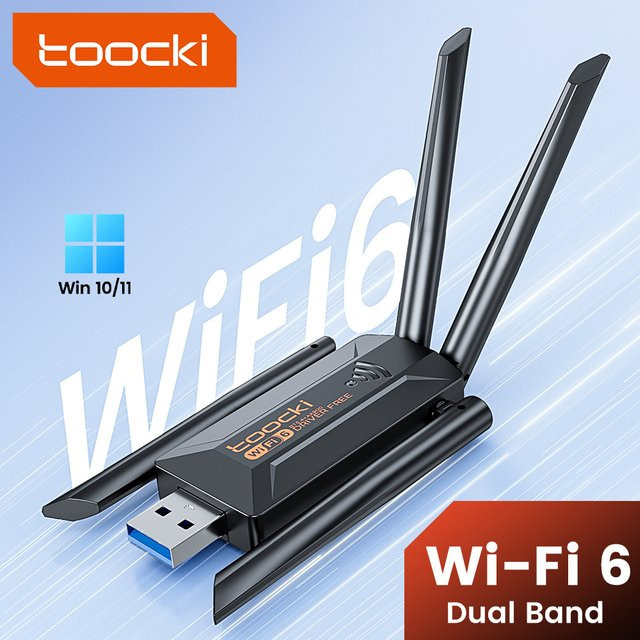 Toocki TB07 WiFi 6 USB-Adapter AX1300/AX900 Dualband 2,4G und 5G mit drehbaren High-Gain-Antennen, Schwarz - Bild 1