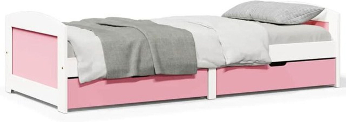 vidaxl Tagesbett mit 2 Schubladen aus Kiefer und Holzwerkstoff in Weiß/Rosa, B: 90 cm, L: 200 cm - Bild 1