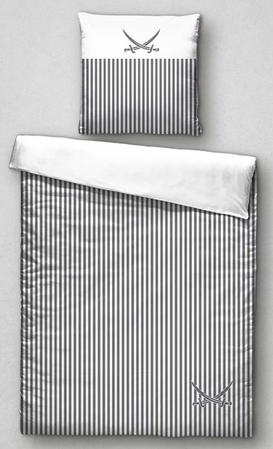 SANSIBAR Bettwäsche aus Mako-Satin mit Kissenbezug und Bettbezug in Anthrazit und Grau, Design Nautisch Grafik, B/H: 135 x 200 cm und 80 x 80 cm - Bild 1
