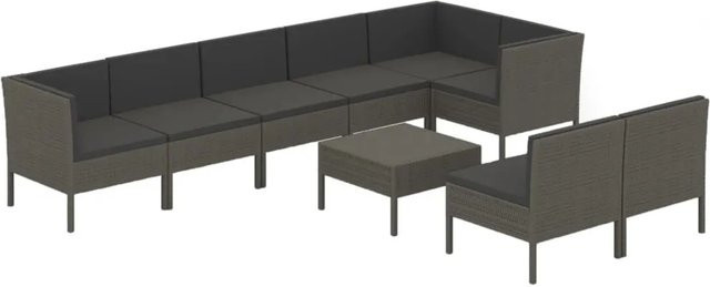 vidaXL 9-tlg Garten-Lounge-Set in U-Form aus Poly Rattan und Metall mit Auflagen und Couchtisch in Anthrazit/Grau - Bild 1