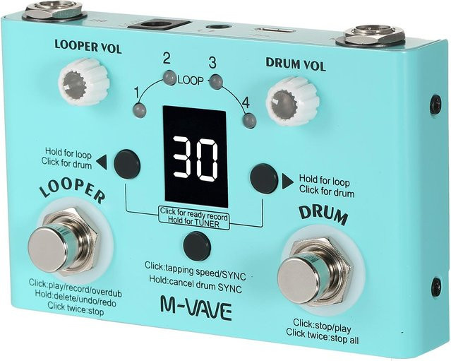 M-VAVE Lost Tempo Effektpedal Drum & Looper Mini 2-in-1 Effektor mit Speed Adjustment in Hellblau - Bild 1
